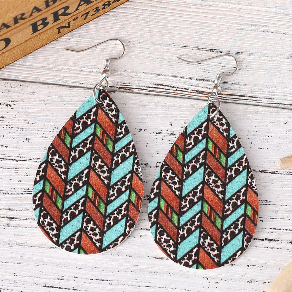 Wholesale Western style cow and leopard print teardrop double-sided earrings